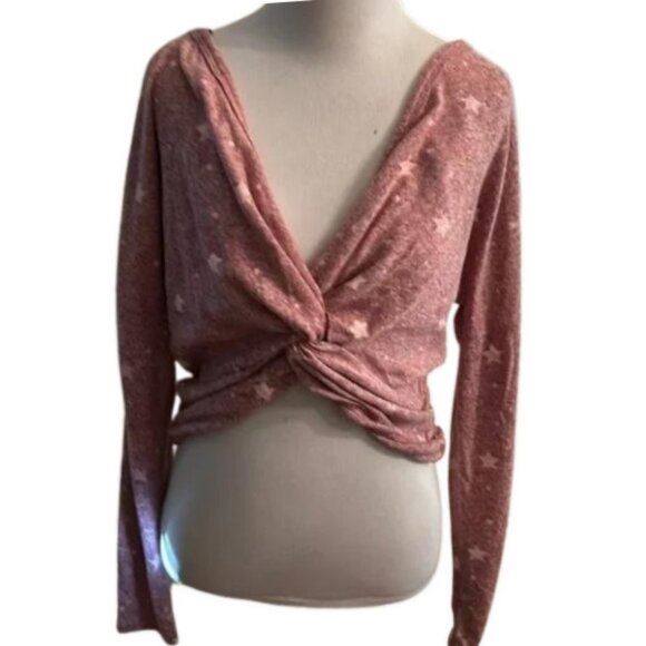 Proof New York Top V Neck Long Sleeve Front Knotted Fabric & Star Printed Design - Picture 2 of 6